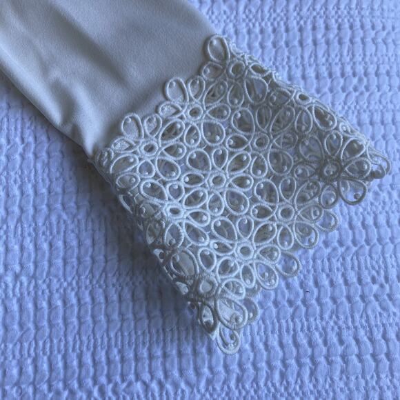 Ann Taylor Lace Cuff Bell Sleeve Tunic Crepe Women S Cream Boho Cottagecore - Picture 4 of 12